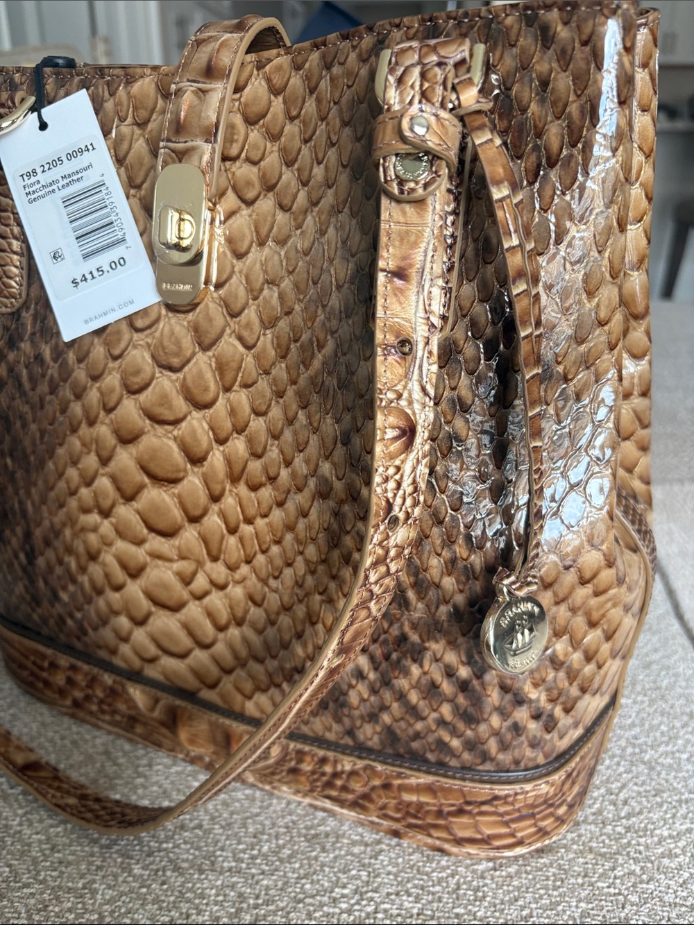 🔥 🔥 🔥 Brahmin Cognac Python-Embossed NWT Shoulder Bag - Picture 12 of 14